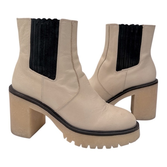 Free People James Chunky Heel Chelsea Boot Cream  Leather size 39 US 9 - Picture 6 of 15